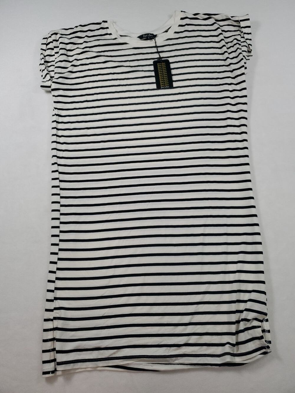 Just Love Crew Neck Rayon Black And White Stripped Dress Small